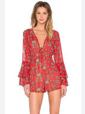 Revolve For Love and Lemons Red Pia Romper Size Small